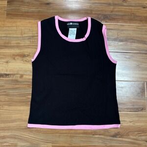 Vintage‎ 90s Sag Harbor Petite Tank Top Sleeveless Knit Pink Trim Casual Top